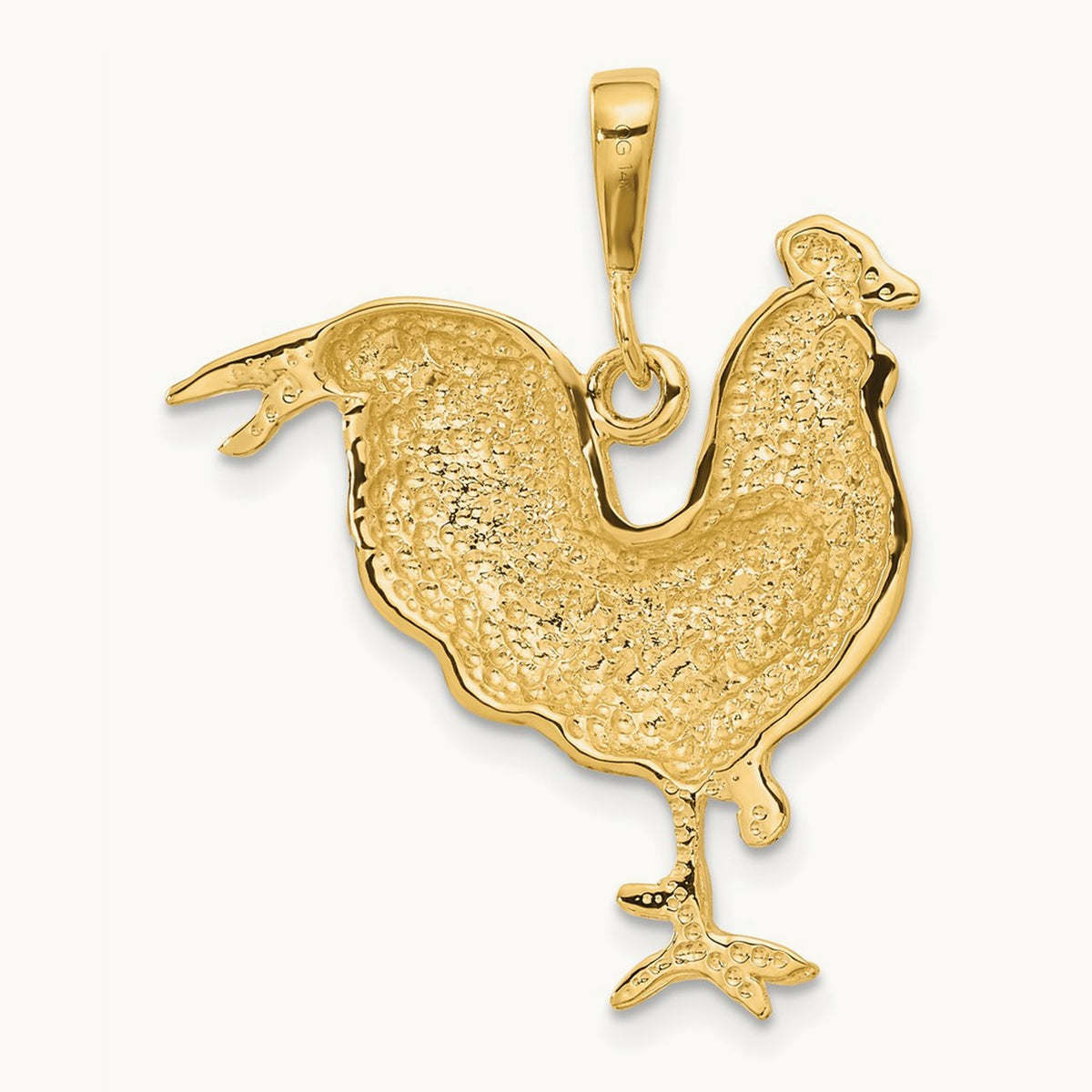 Solid Polished Open-Backed Rooster Pendant, 14K