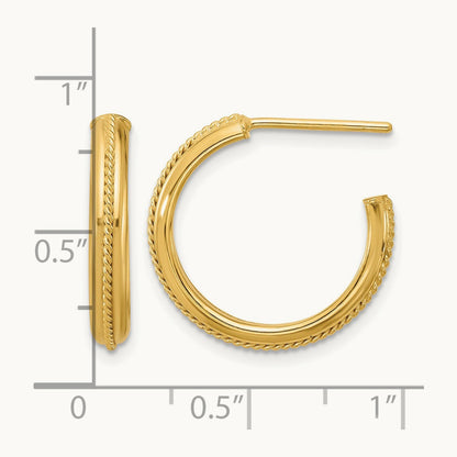 Polished and Textured Round J-Hoop Earrings — 21mm