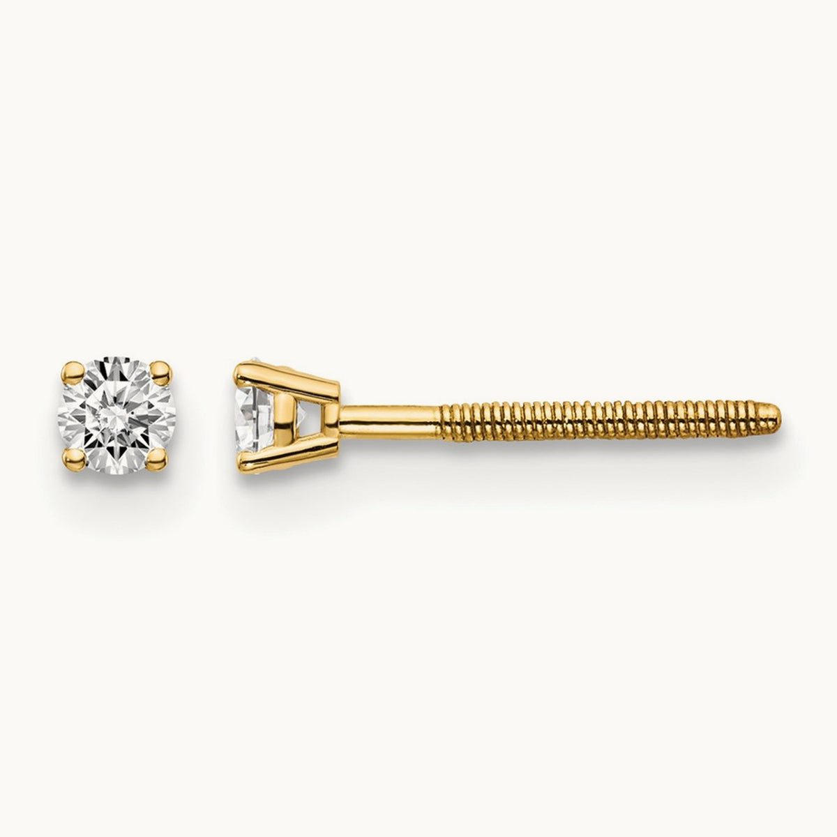 Diamond Stud Thread on/off Post Earrings — 14K Yellow Gold, 2.4mm