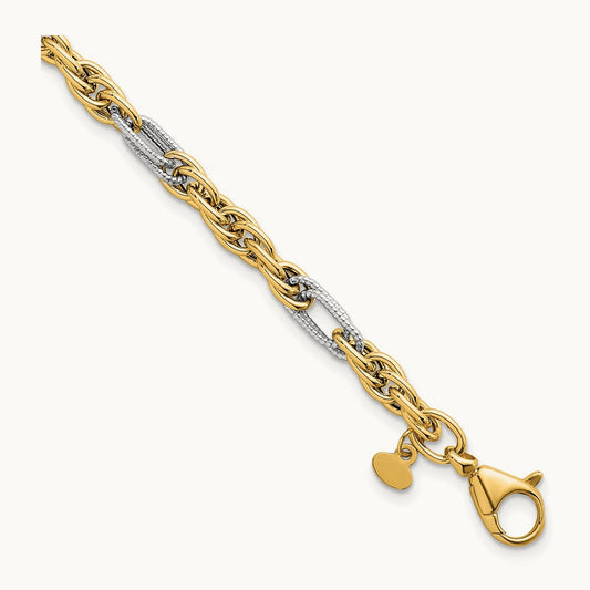w/White Rhodium Polished Fancy Chain 7.5in Bracelet, 14K