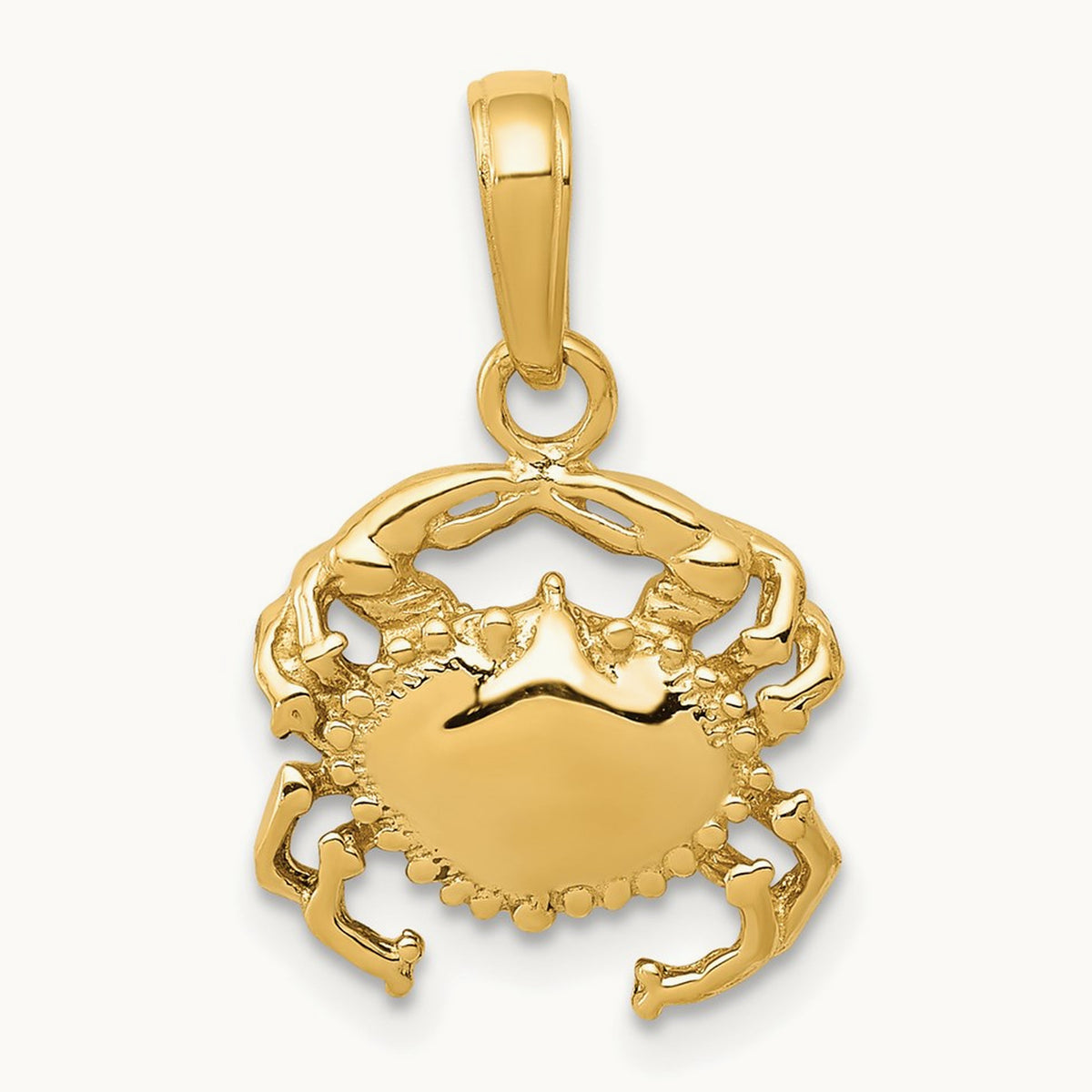 Solid Polished Open-Backed Crab Pendant — 14K Yellow Gold