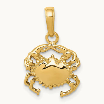 Solid Polished Open-Backed Crab Pendant — 14K Yellow Gold