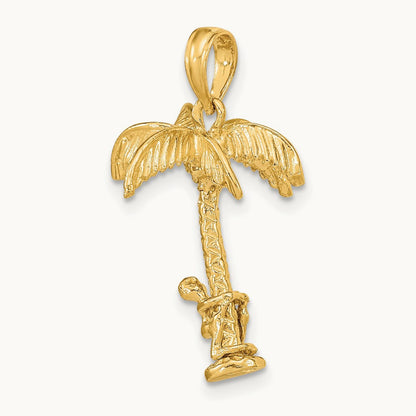 3-D Palm Tree W/Moveable Man Charm, 14K