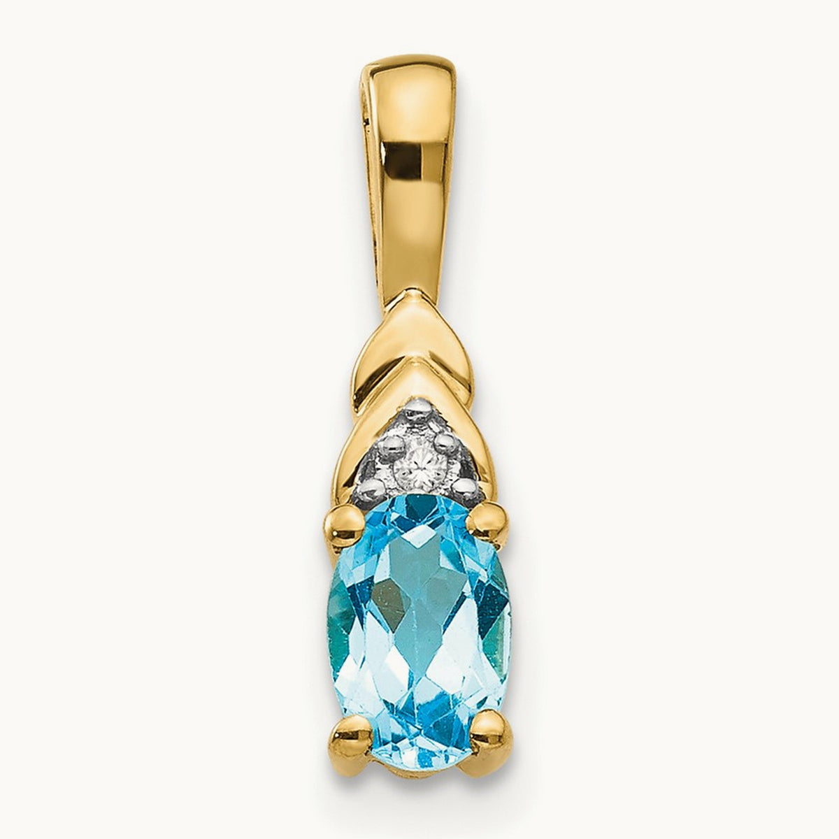 Blue Topaz and Diamond Pendant — 14K Yellow Gold