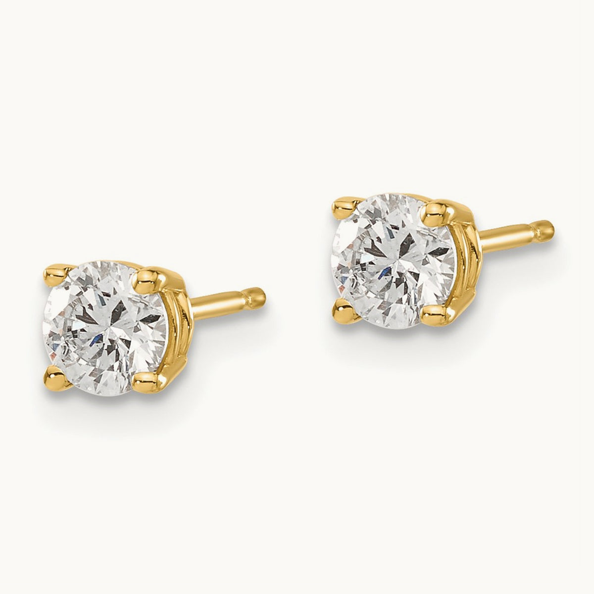 Round Diamond Stud Earrings — 14K Yellow Gold, 0.74 ct tw, I1 J-K · push back