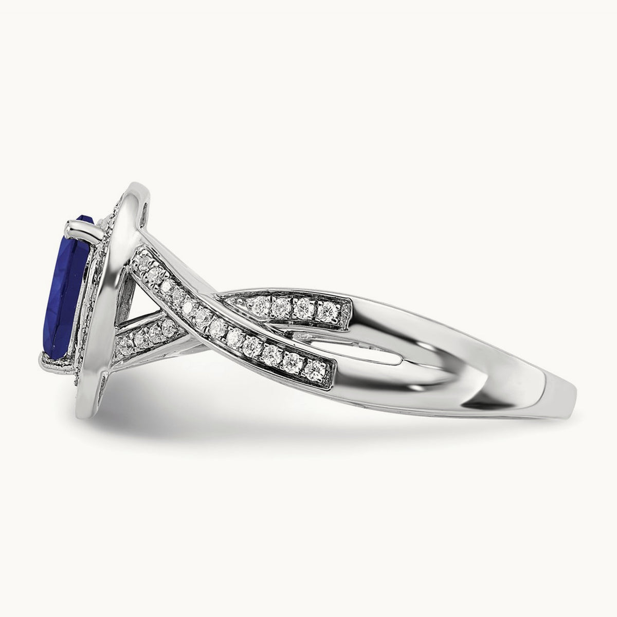Pear Created Sapphire and Diamond Halo Ring, 14K White Gold