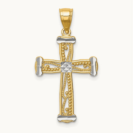 w/Rhodium Cross Pendant, 14K