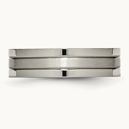 Brushed and Polished Grooved Band, 6mm, Titanium