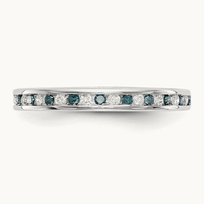 Blue and White Diamond Band, 14K White Gold