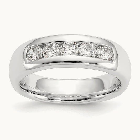 5-Stone Diamond Channel Band, 14K White Gold