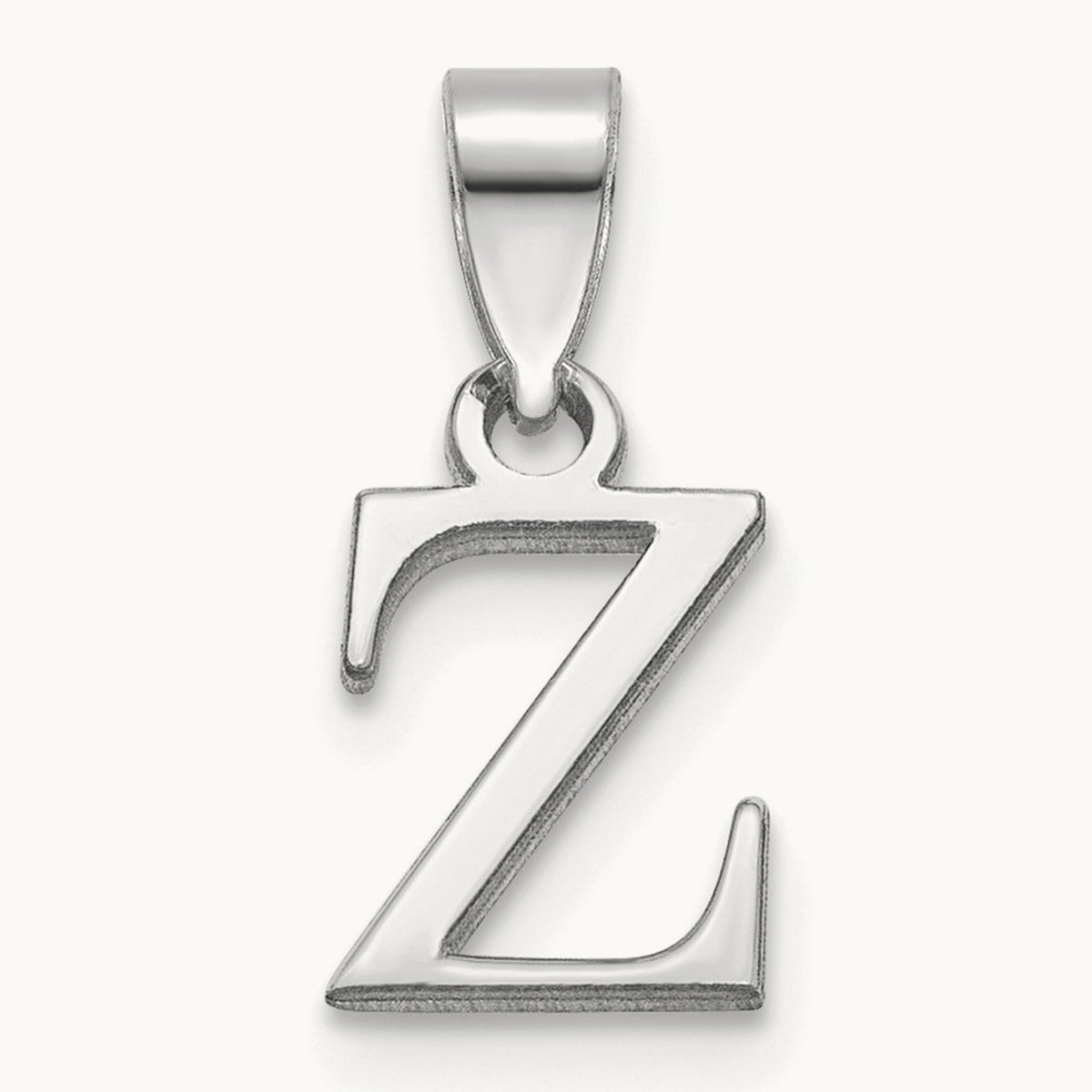 Polished Block Initial Pendant — 14K White Gold, Z