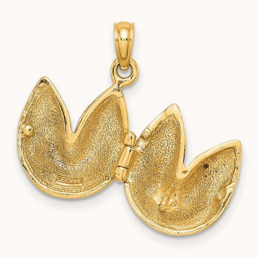 3-D Opens Fortune Cookie Charm, 14K