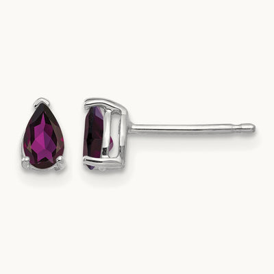 Rhodolite Garnet Pear Stud Earrings, 14K White Gold