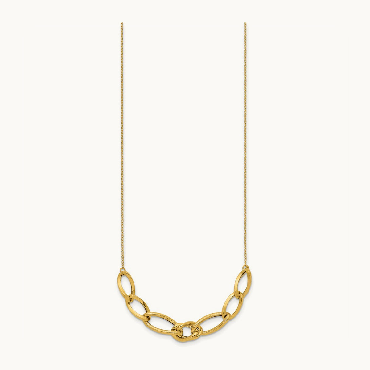 Polished and Textured Fancy Link Necklace, 14K