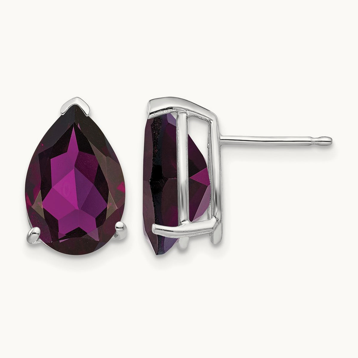 12x8mm Pear Rhodolite Garnet Earrings, 14K White Gold