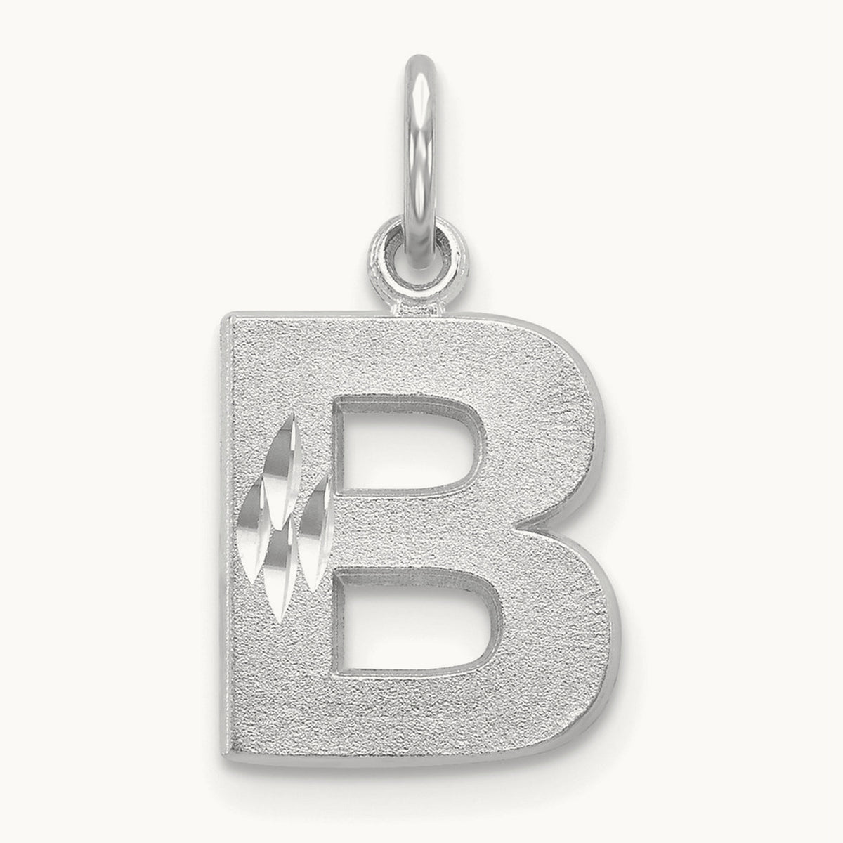 Satin Diamond-cut Initial Charm — 14K White Gold, B