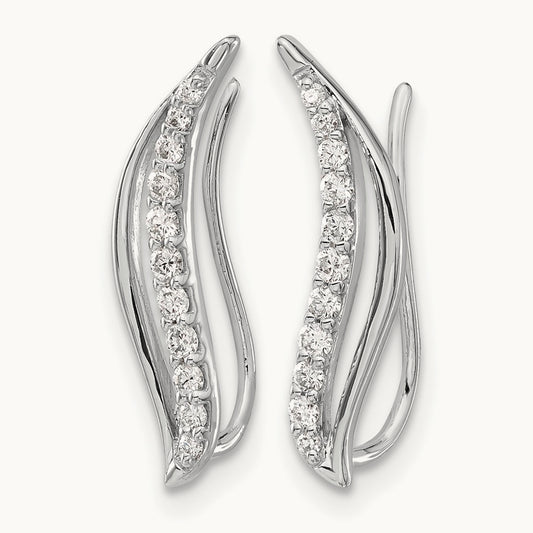 Diamond Wave Ear Climber Earrings, 14K White Gold
