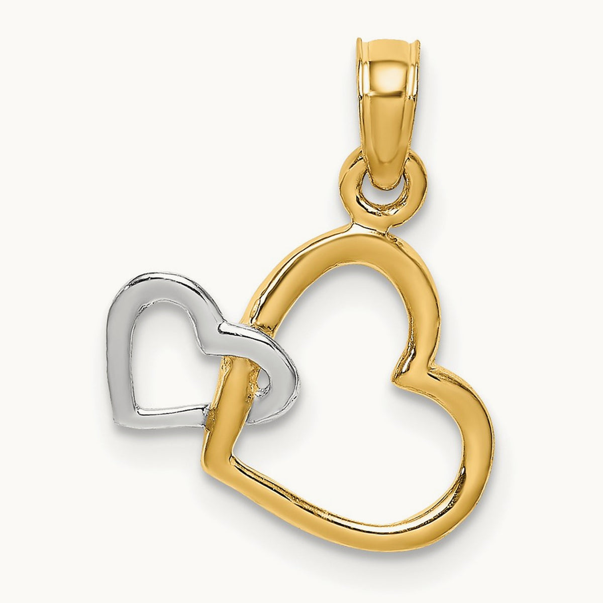 Polished Hearts Interwined Charm, 14K with White Rhodium