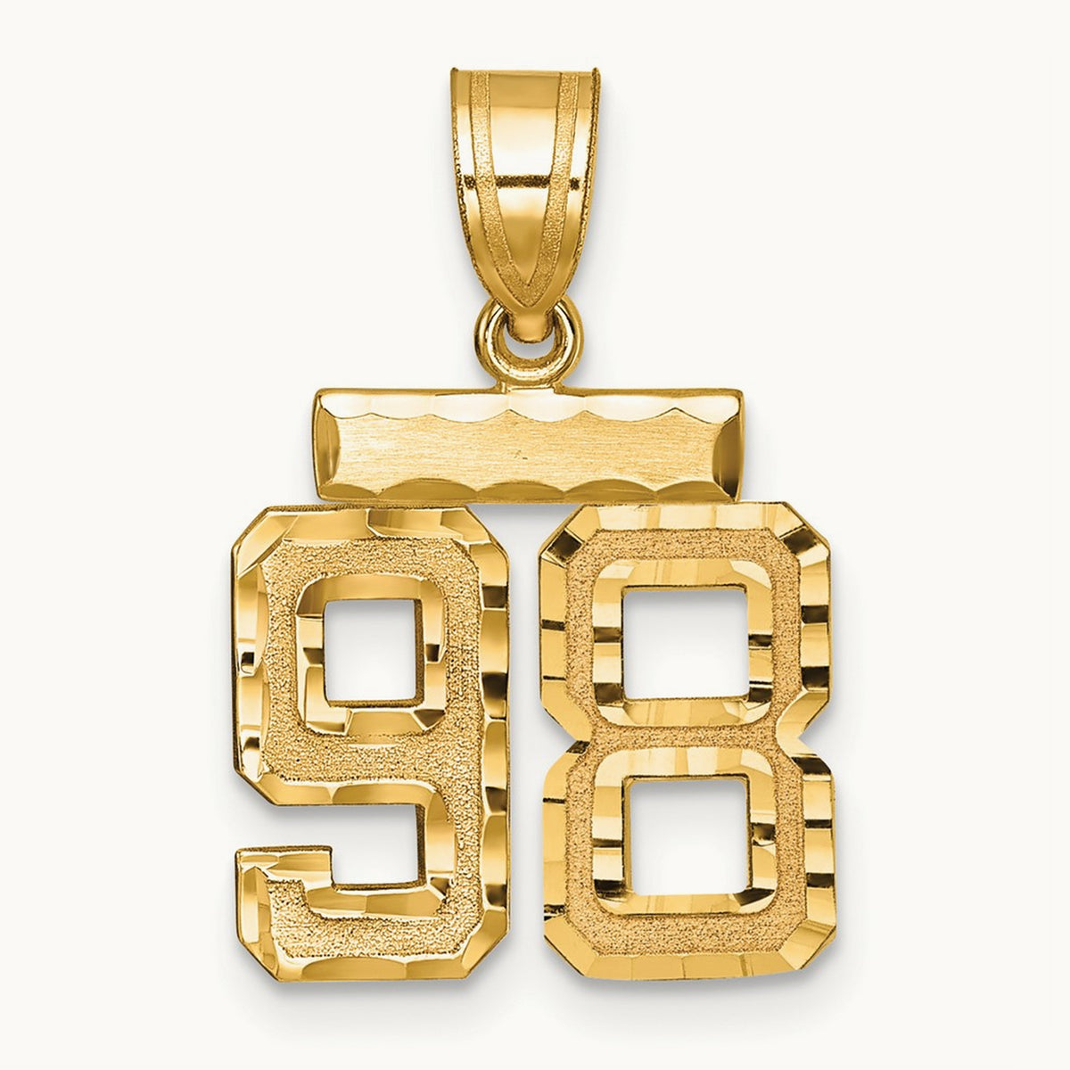 Small Brushed Diamond-cut Number 98 Charm, 14K