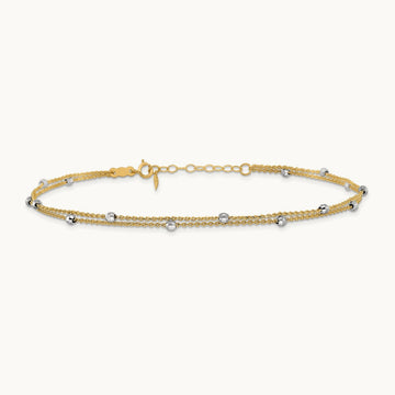2-Strand Spiga Mirror Beads 9in Plus 1in Ext. Anklet, 14K Two-tone