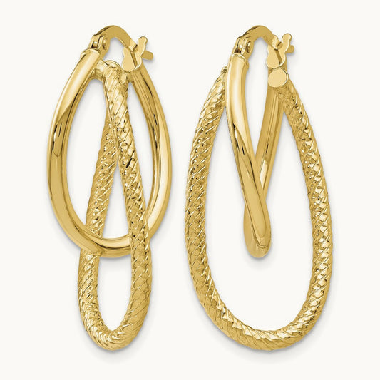 Polished and Textured Hinged Hoop Earrings — Leslie's — 10K Yellow Gold