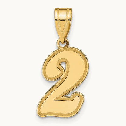 Brushed Border Script Number 2 Pendant, 14K
