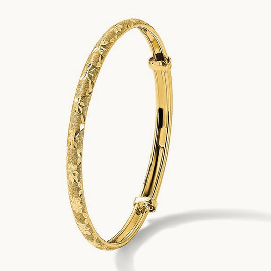 Polished Satin and Diamond-cut Adjustable Baby Bangle, 14K
