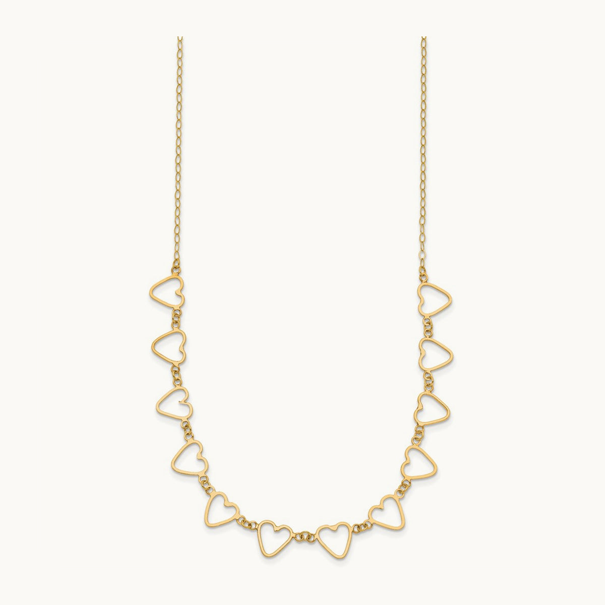 Oval Cable with Open Flat Hearts 18 inch w/ 2in ext Necklace, 14K