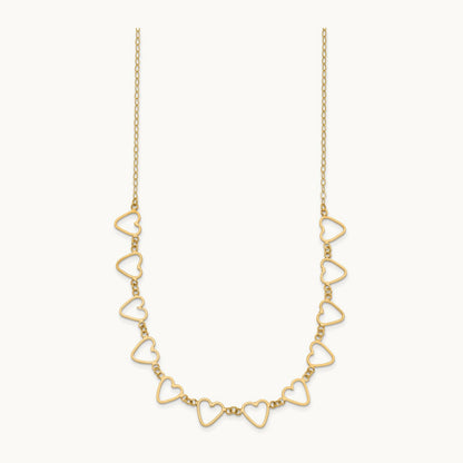 Oval Cable with Open Flat Hearts 18 inch w/ 2in ext Necklace, 14K