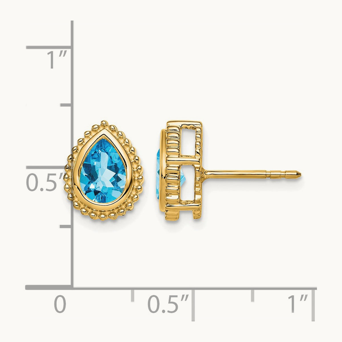 Pear Blue Topaz Post Earrings — 14K Yellow Gold