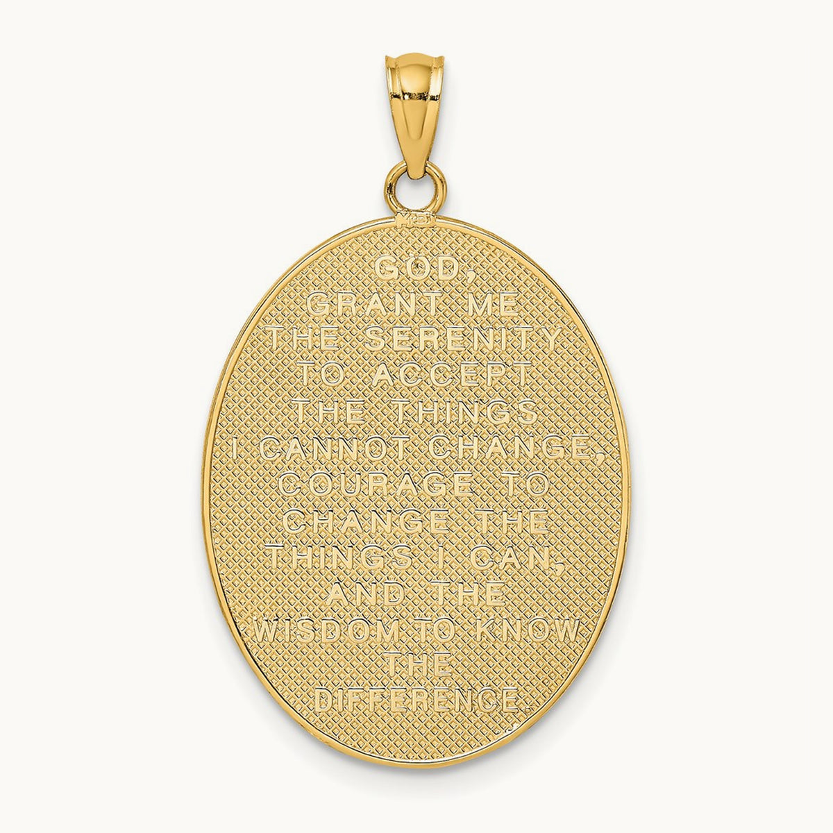w/ Rhodium Enamel Rose Serenity Prayer Oval Disc Charm, 14K