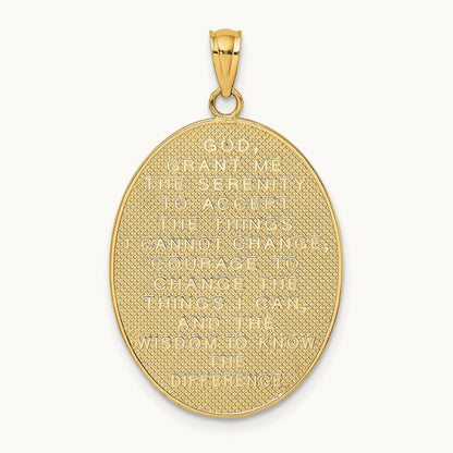 w/ Rhodium Enamel Rose Serenity Prayer Oval Disc Charm, 14K