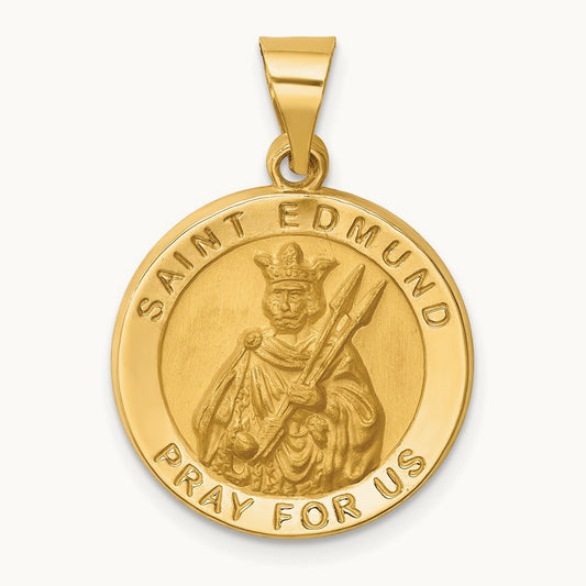 Hollow Polished/Satin Round St. Edmund Medal, 14K