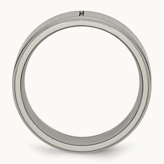 Brushed Center Cross Ridged Edge Band, 8mm, Titanium