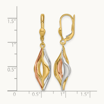 Tri-Color Polished Dangle Leverback Earrings, 14K — Leslie's