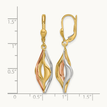 Tri-Color Polished Dangle Leverback Earrings, 14K — Leslie's