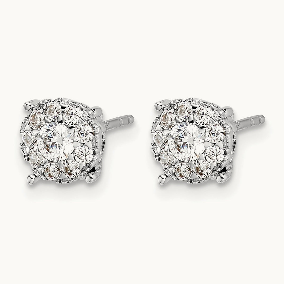 Diamond Cluster Post Earrings, 14K White Gold