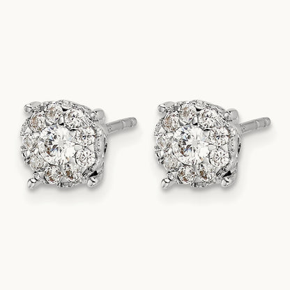 Diamond Cluster Post Earrings, 14K White Gold