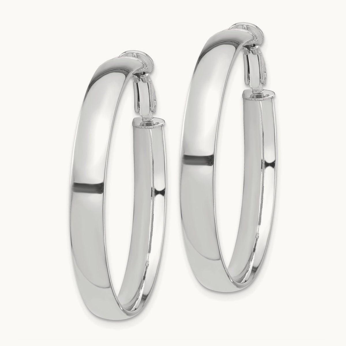 High Polished Omega Back Hoop Earrings — 14K White Gold, 5mm