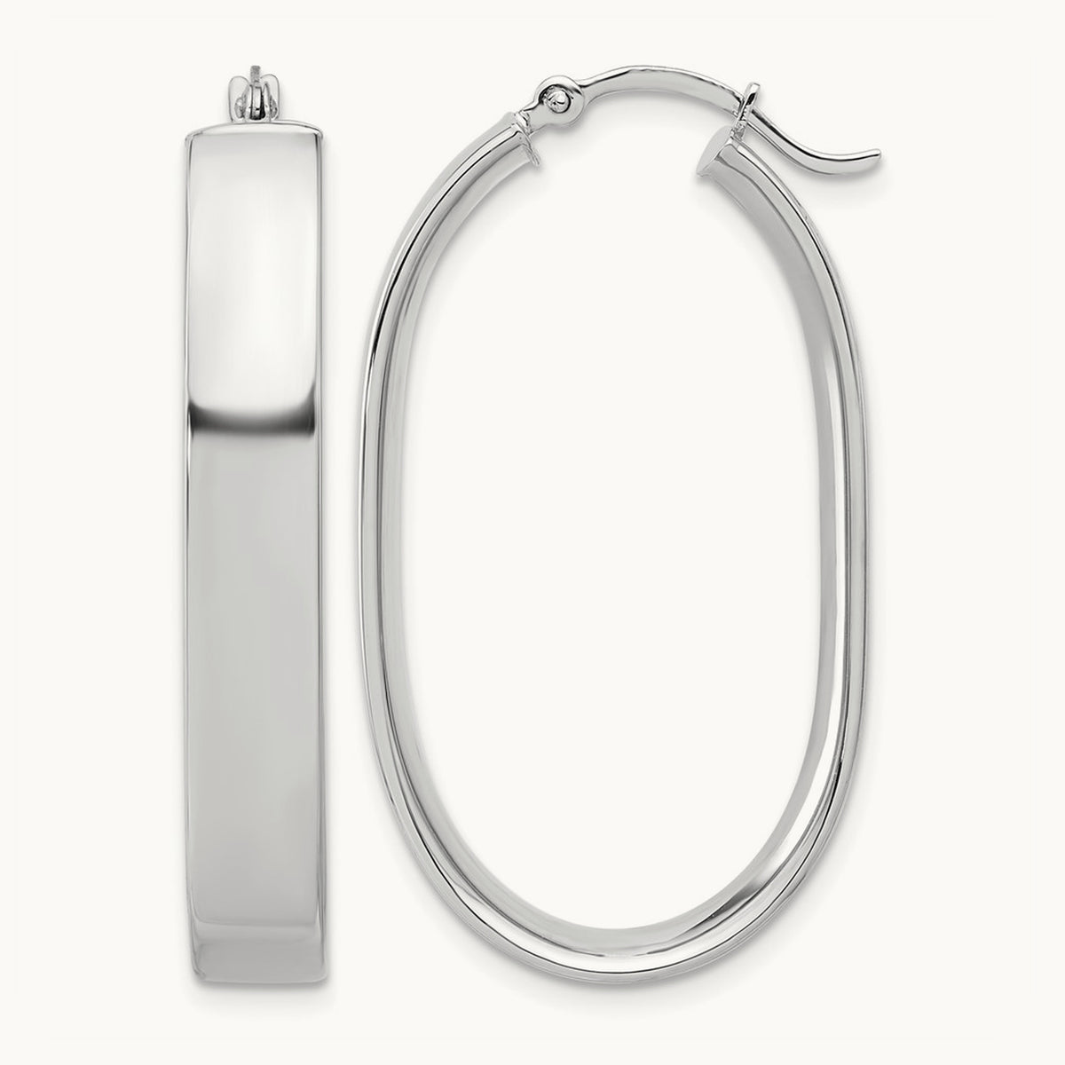 Oval Hoop Earrings — 14K White Gold