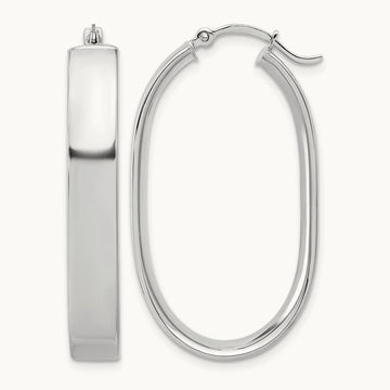 Oval Hoop Earrings — 14K White Gold