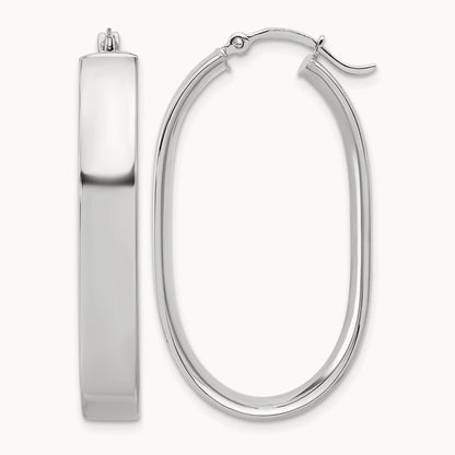 Oval Hoop Earrings — 14K White Gold