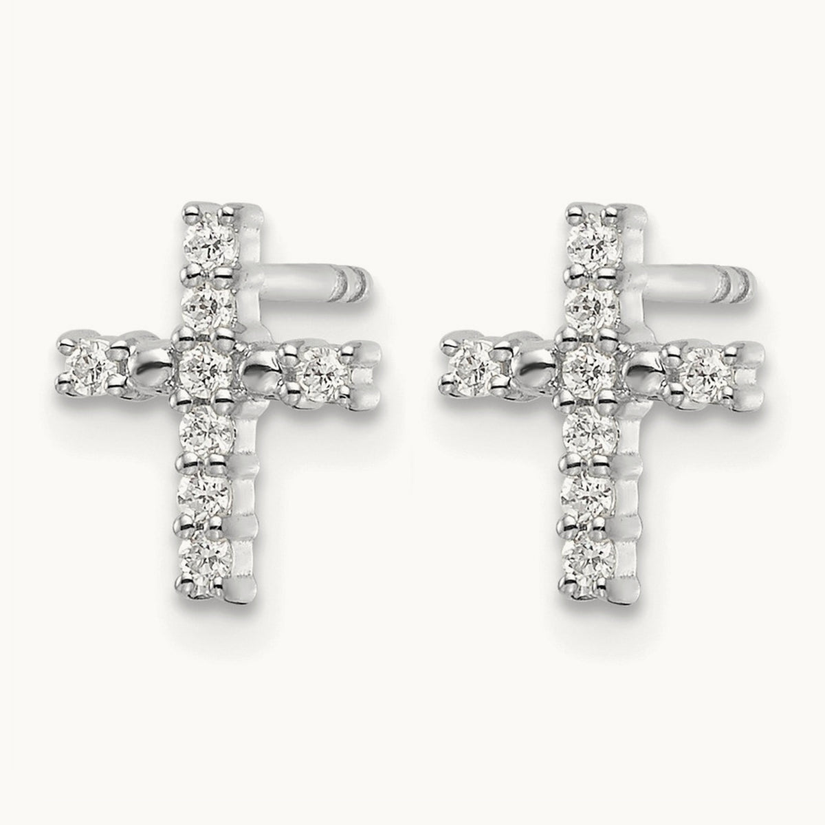 Polished Diamond Cross Post Earrings — 14K White Gold, 9.6mm