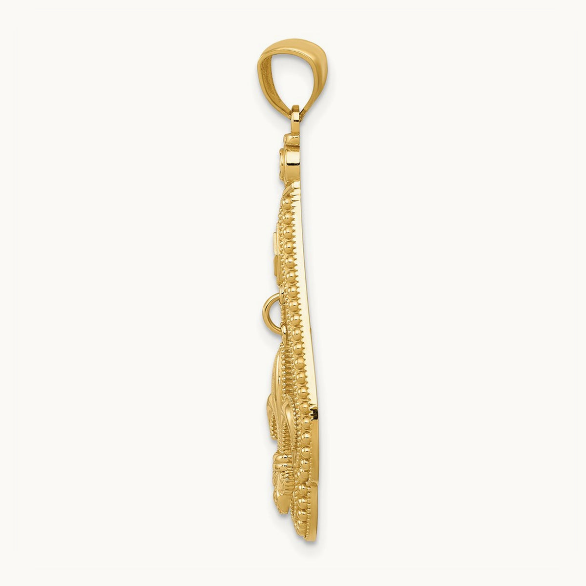 Diamond-cut Polished Fleur de Lis Dangle Pendant, 14K