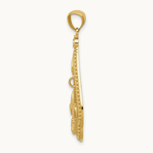 Diamond-cut Polished Fleur de Lis Dangle Pendant, 14K
