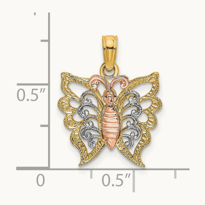 w/White Rhodium Butterfly Cut-Out Charm, 14K Two-tone