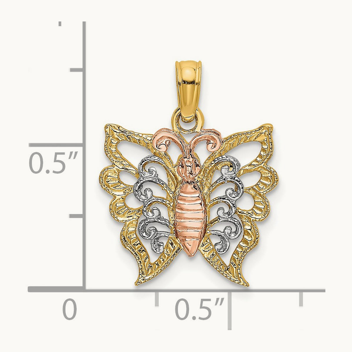 w/White Rhodium Butterfly Cut-Out Charm, 14K Two-tone