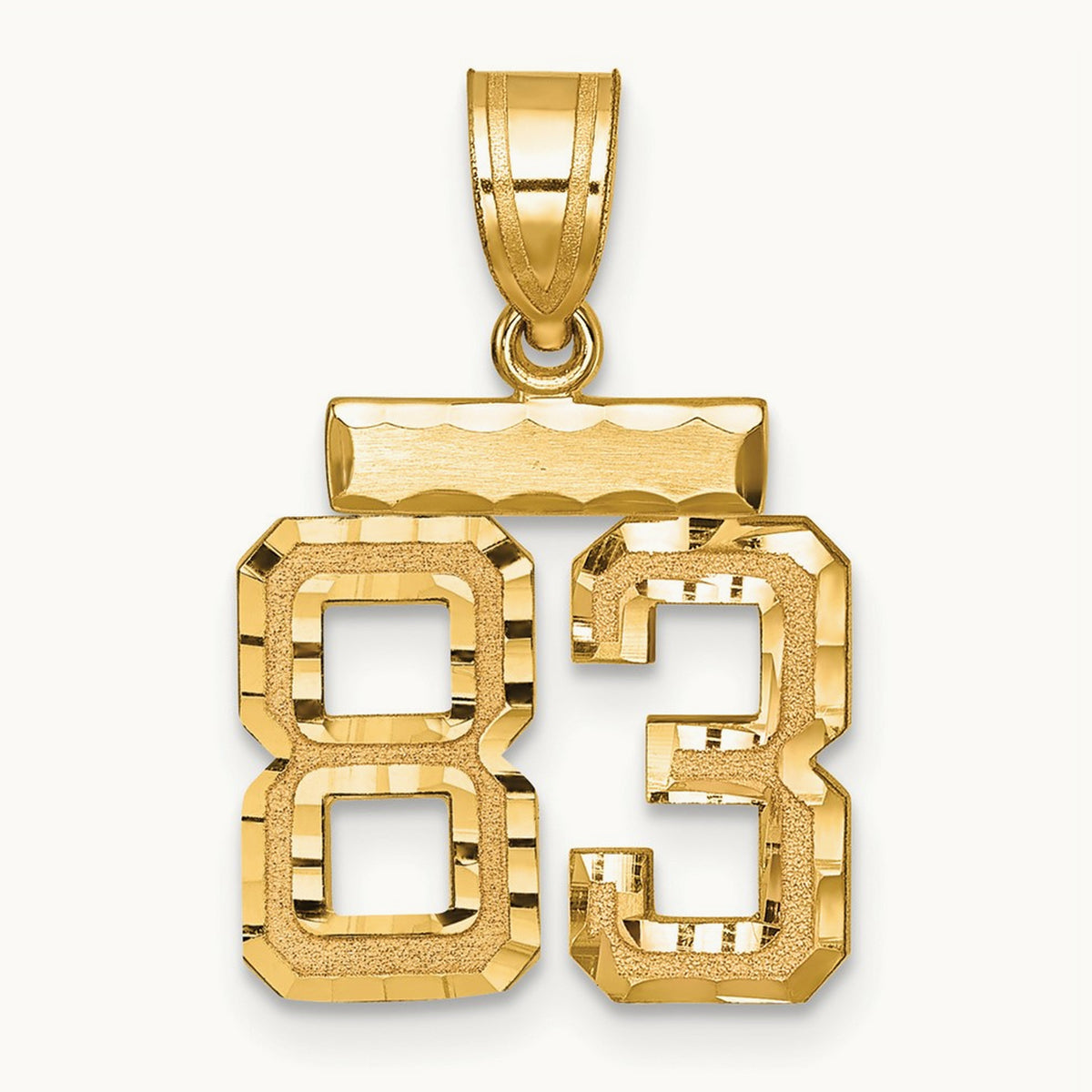 Small Brushed Diamond-cut Number 83 Charm, 14K