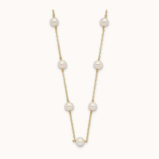 5.5- White Near Round FW Cultured Pearl 12-station Necklace, 14K