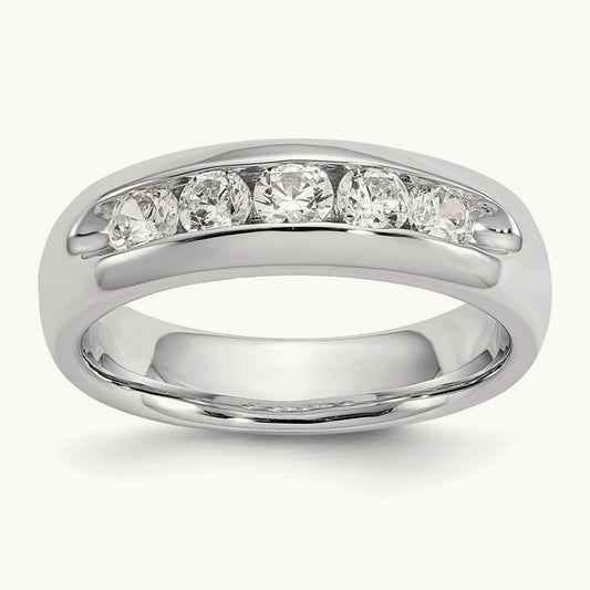 5-Stone Diamond Channel Band, 14K White Gold